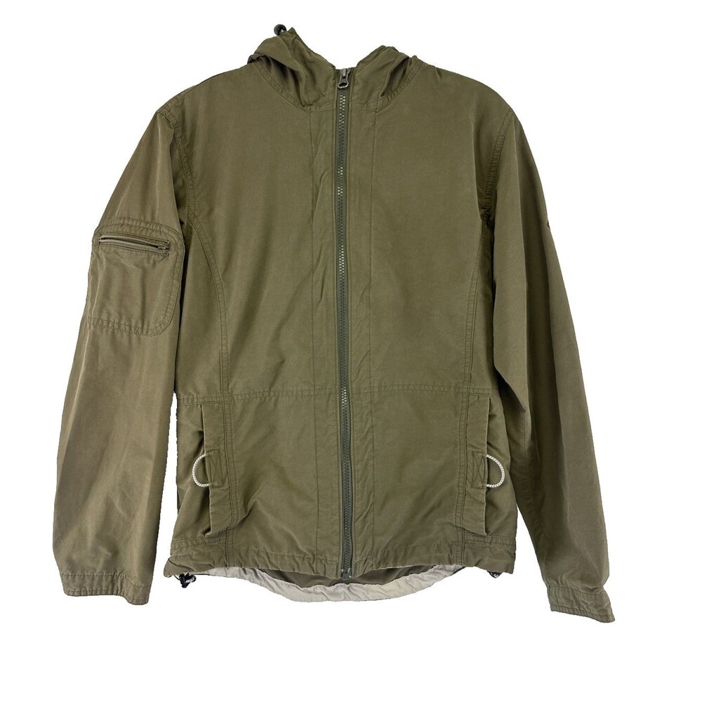Columbia Army Green‎ Jacket Hooded Lightweight Cotton Nylon Zip Womens Small